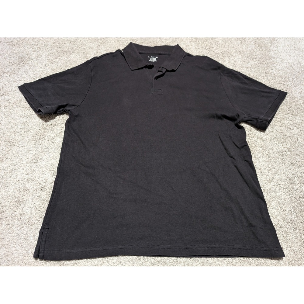 J. Ferrar Polo Shirt Mens Large Black Pima Cotton Short Sleeve Solid Classic Tee